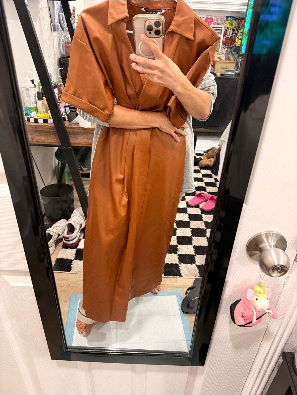 Zara Sleek Rust Brown Faux Leather Dress READ